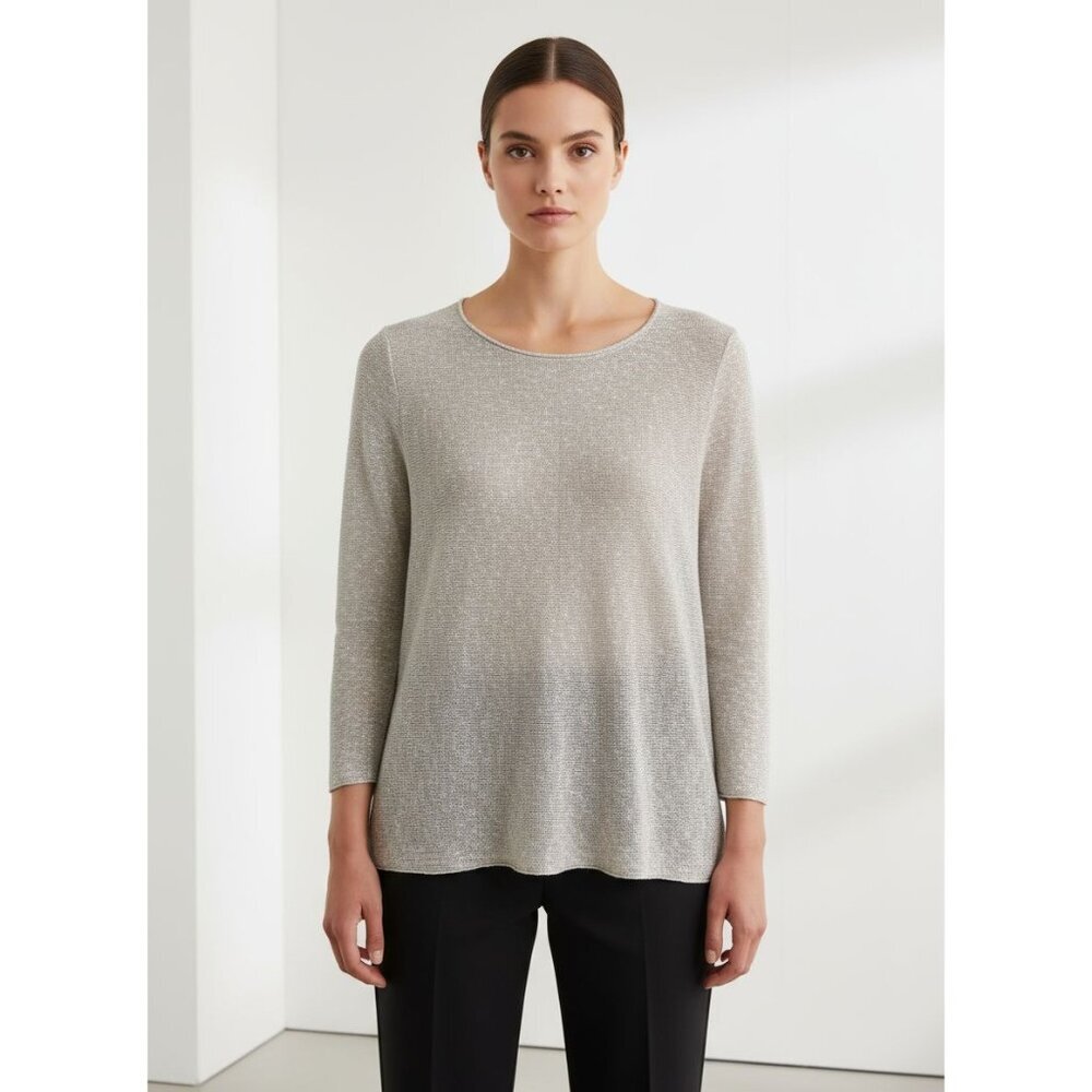 Eileen Fisher Knitted Beige Sweater Linen Blend 3/4 Sleeves See Pics for Size